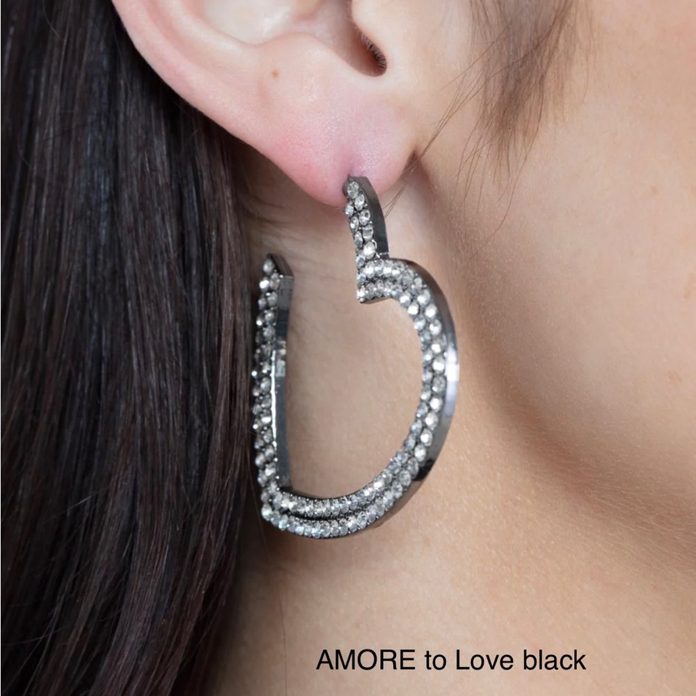 NEW In package Paparazzi gunmetal open heart earrings with white rhinestones